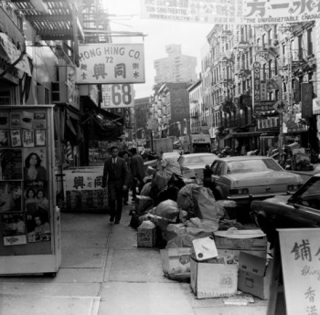 USA New York New York City Garbage awaiting pick up n Chinatown street Canvas Art - (24 x 36)