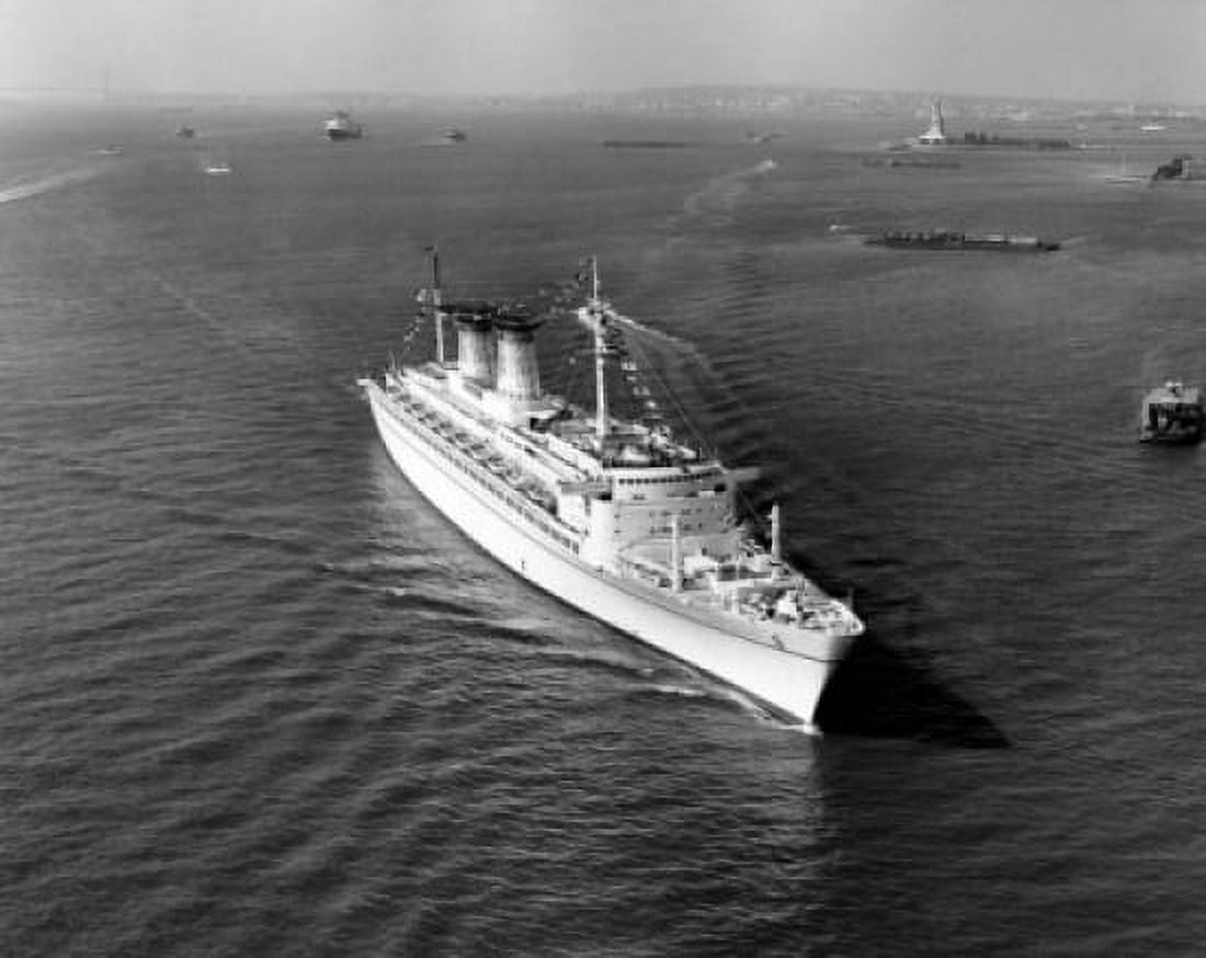 USA New York New York City High angle view of cruise ship in sea Canvas Art - (18 x 24)