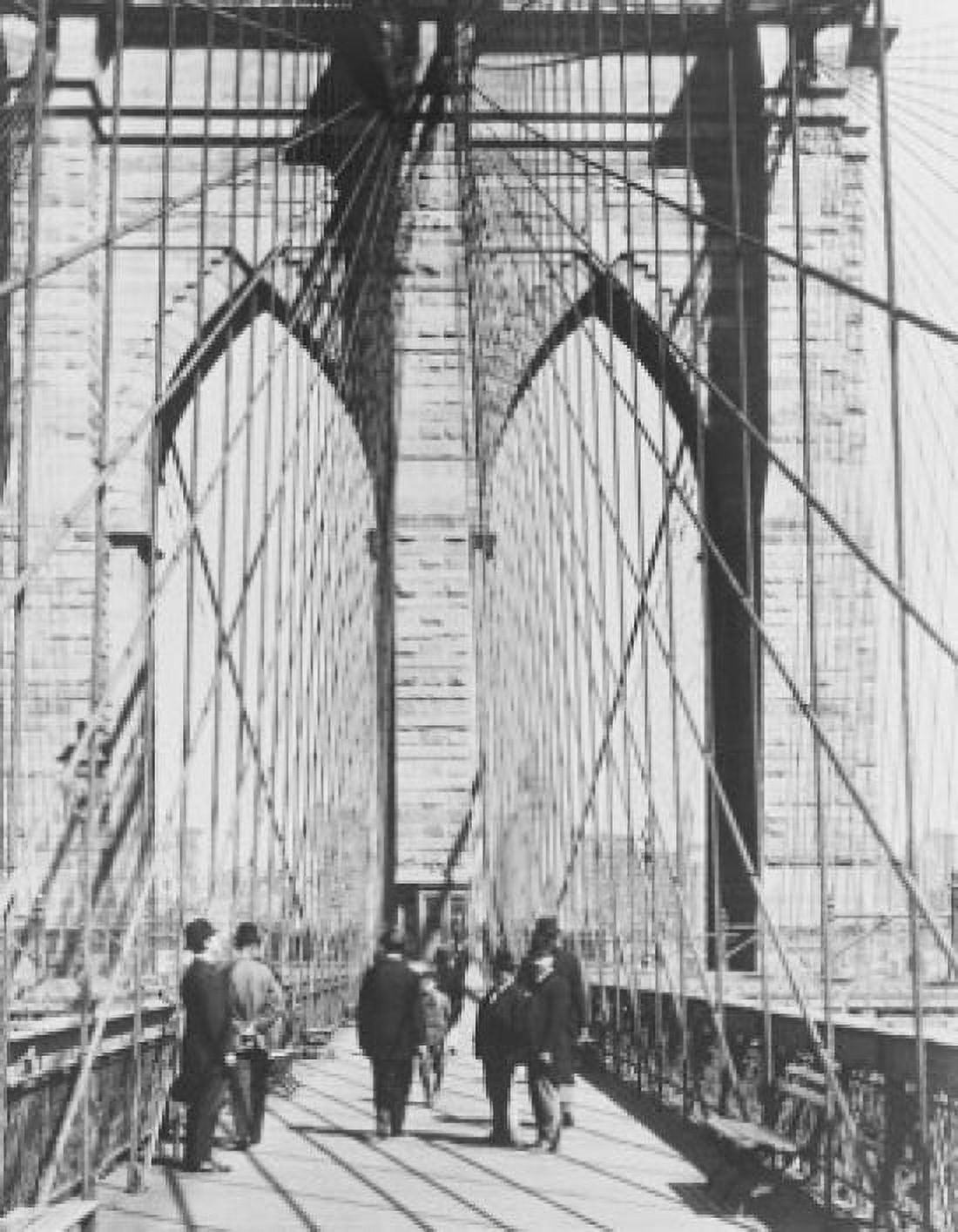 USA New York New York City Pedestrians on Brooklyn bridge Canvas Art - (24 x 36)
