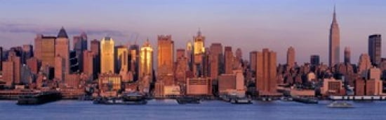 USA New York New York City West Side Skyscrapers in a city during dusk Canvas Art - Panoramic Images (36 x 12)