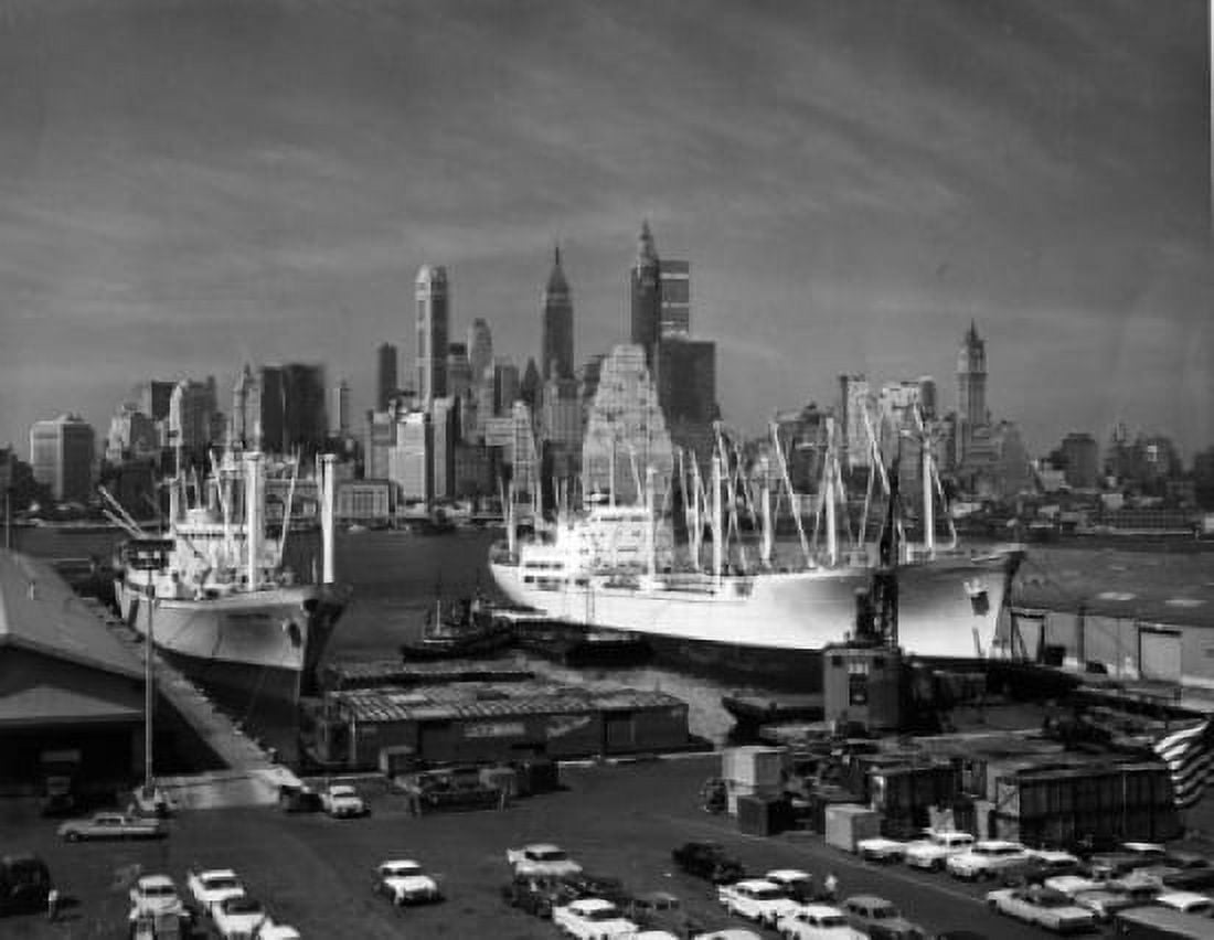USA New York New York City container ships at commercial dock 1970s Canvas Art -  (18 x 24)