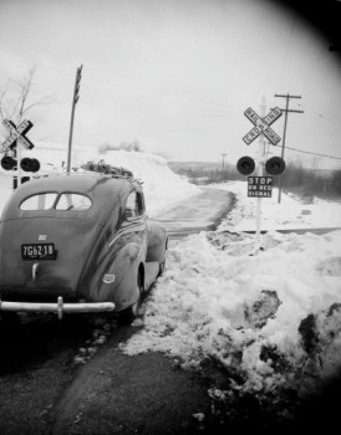 USA New York Putnam County Patterson car waiting at railroad crossing Canvas Art - (24 x 36)