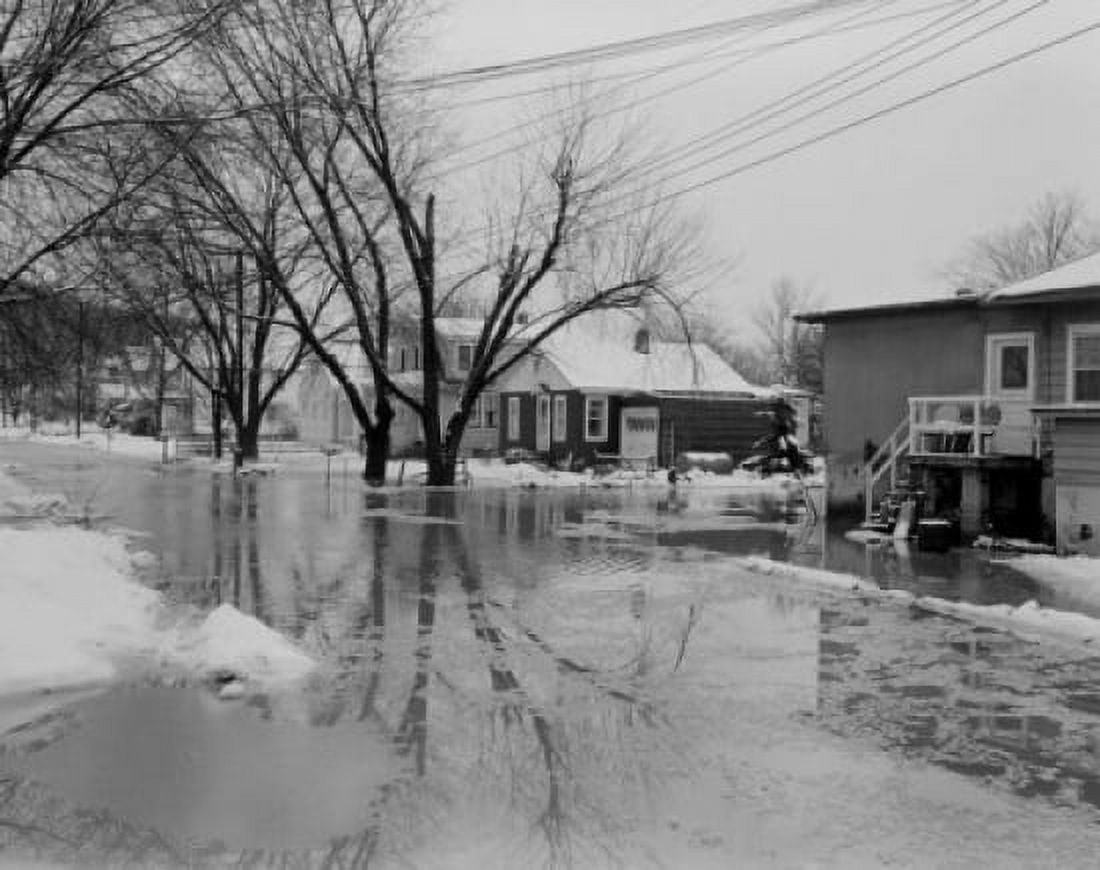 USA New York State Binghamton Flood scene in residential area Canvas Art - (18 x 24)