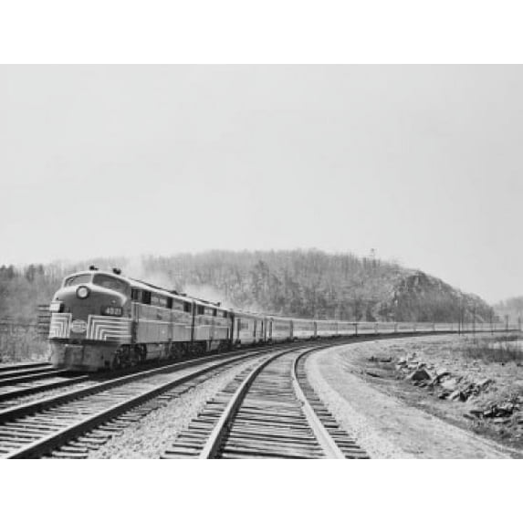 USA, New York State, Central passenger train on railway tracks Poster Print (18 x 24)