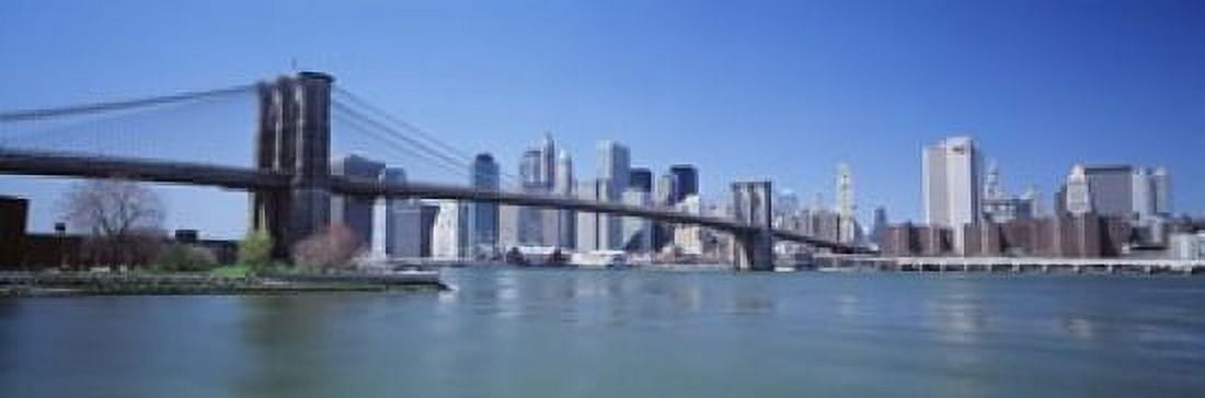 USA New York State New York City Brooklyn Bridge Skyscrapers in a city Canvas Art - Panoramic Images (18 x 6)