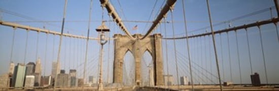 USA New York State New York City Brooklyn Bridge at dawn Canvas Art - Panoramic Images (36 x 12)
