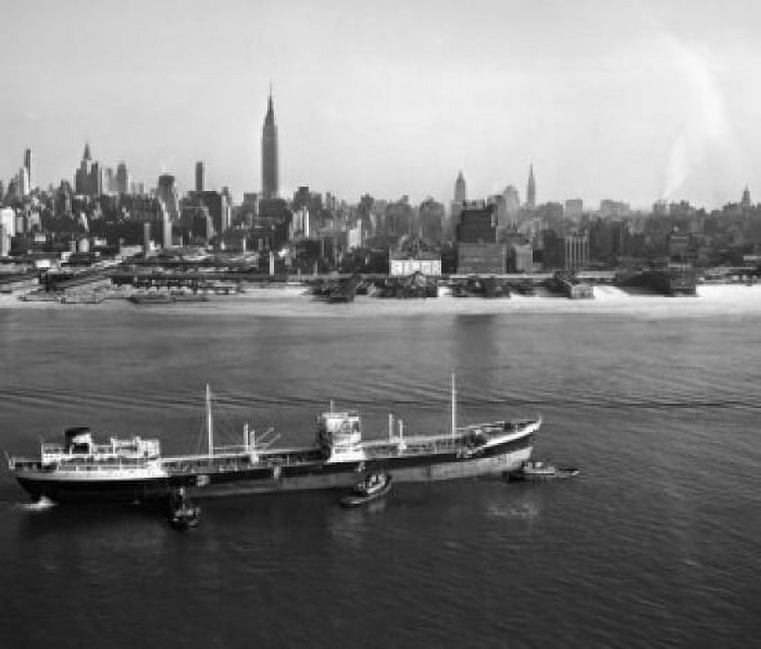 USA New York State New York City Cargo ship on East River Canvas Art -  (18 x 24)
