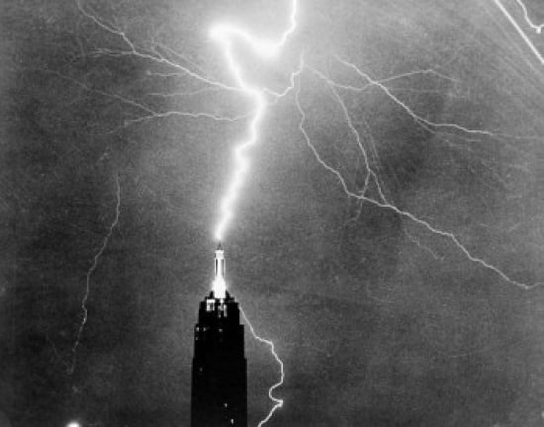 USA New York State New York City Empire State Building in heavy lightning Canvas Art - (18 x 24)