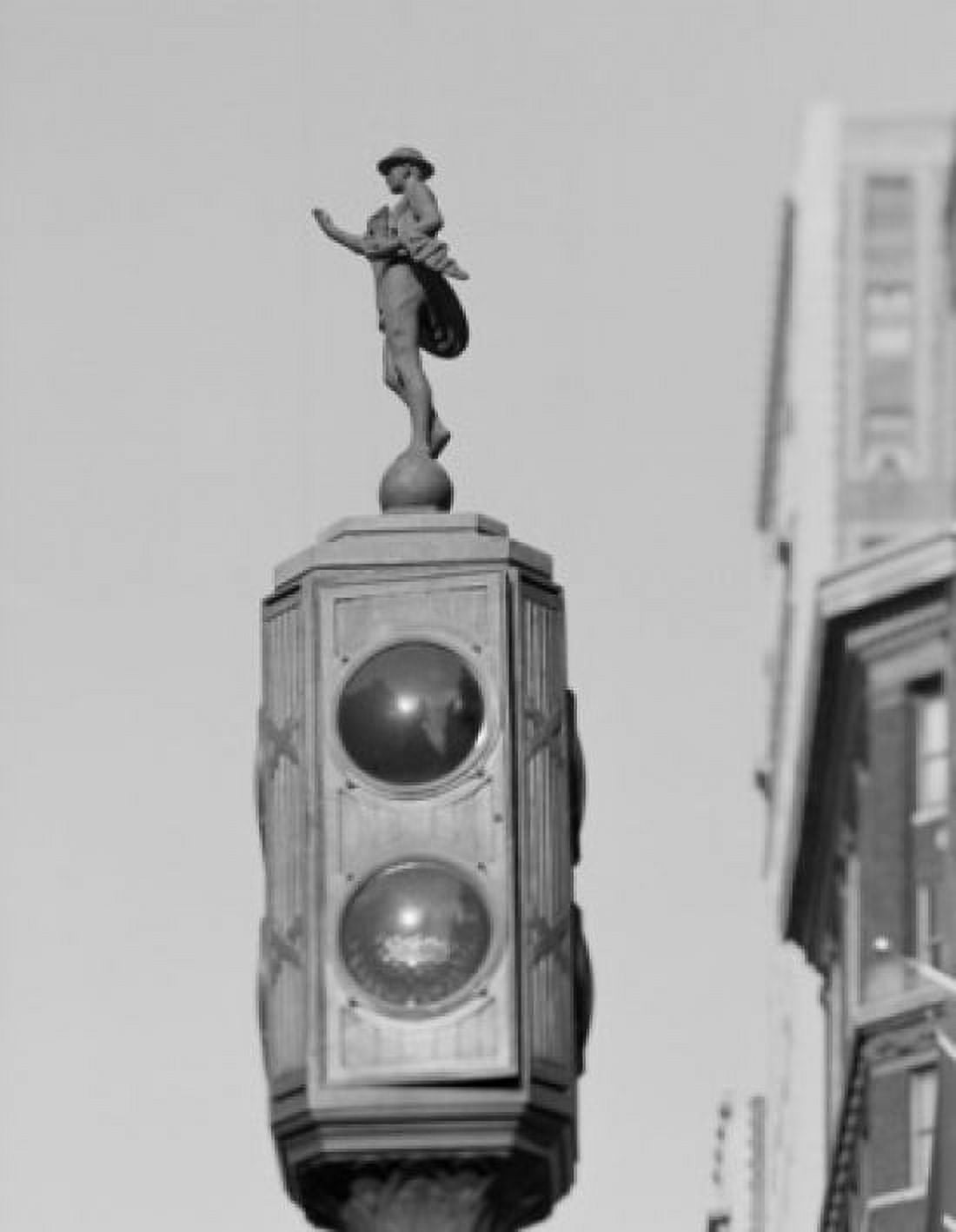 USA New York State New York City Figure of Mercury on the top of traffic signal light along Fifth Avenue Canvas Art - (24 x 36)
