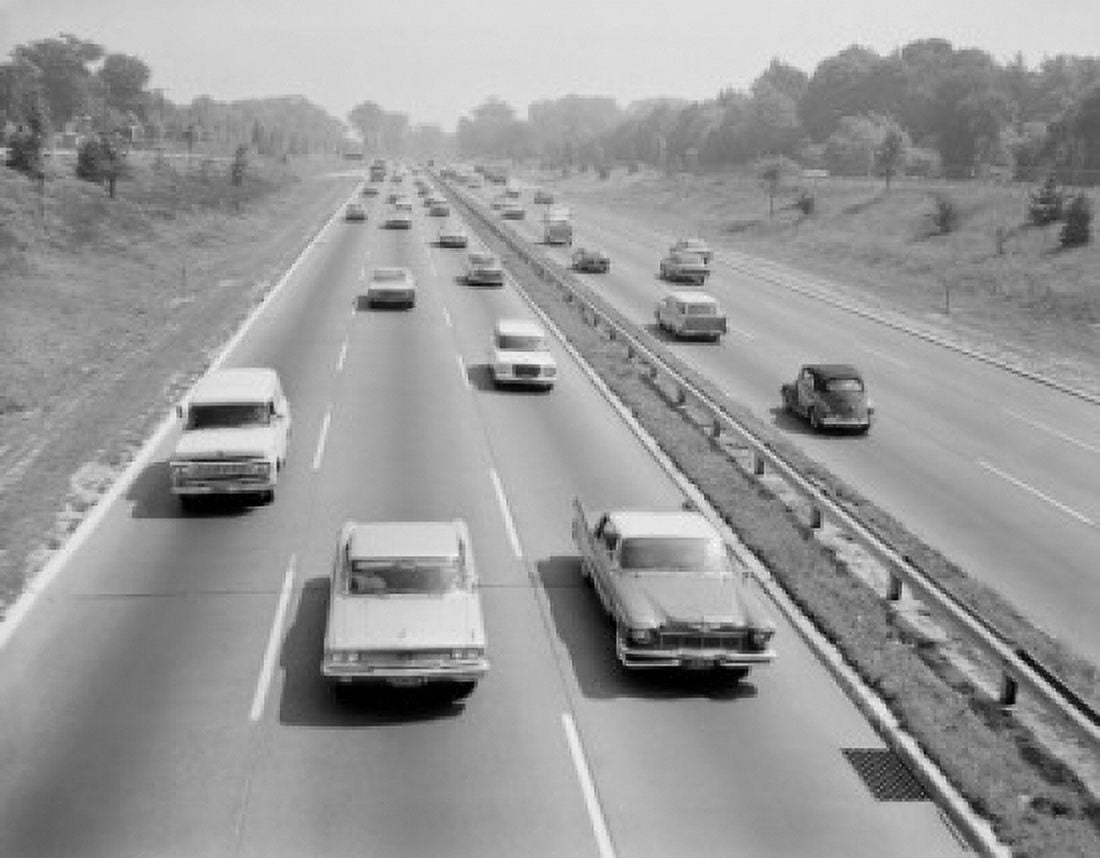 USA New York State New York City Long Island Traffic along the Long Island Expressway looking East from Hyde Park Road near Roslyn Canvas Art - (24 x 36)