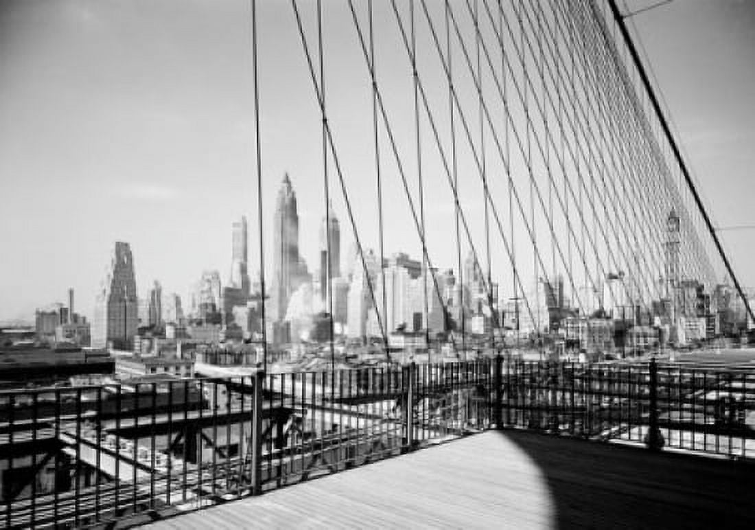 USA New York State New York City Lower Manhattan skyline as seen through cables of the Brooklyn Bridge Canvas Art - (24 x 36)