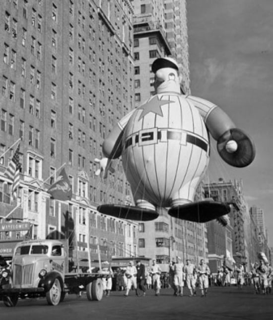 USA New York State New York City Macys Thanksgiving Day Parade holding baseball player balloon 1946 Canvas Art - (24 x 36)