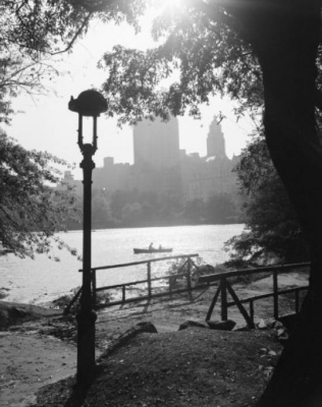 USA New York State New York City Manhattan Central Park people rowing on boat skyscrapers in the background Canvas Art -  (24 x 36)