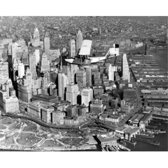 USA New York State New York City Manhattan High Angle View of an Aircraft During Its First Flight Hall Ph-3 Poster Print - 18 x 24 in.