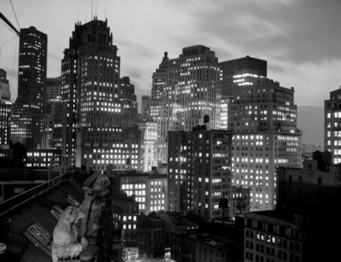 USA New York State New York City Manhattan Island illuminated skyscrapers Canvas Art - (24 x 36)