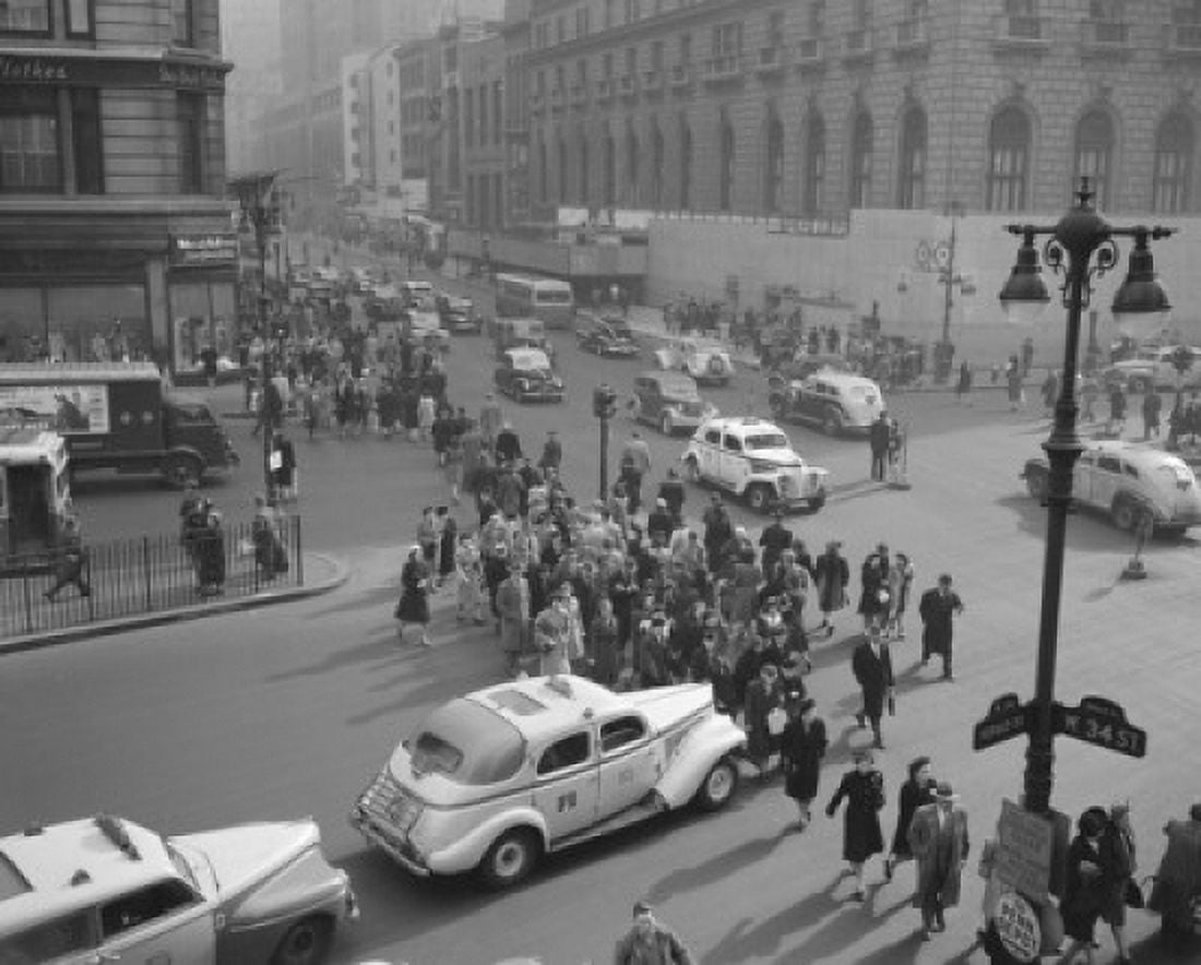 USA New York State New York City Manhattan Pedestrians passing crossroad high angle view Canvas Art - (18 x 24)