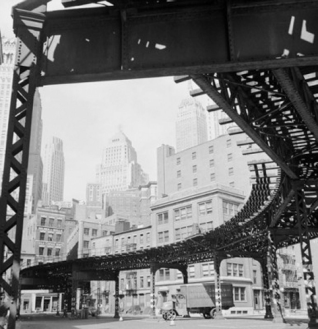 USA New York State New York City Manhattan Skyscrapers with elevated railroad track on the foreground Canvas Art - (18 x 24)