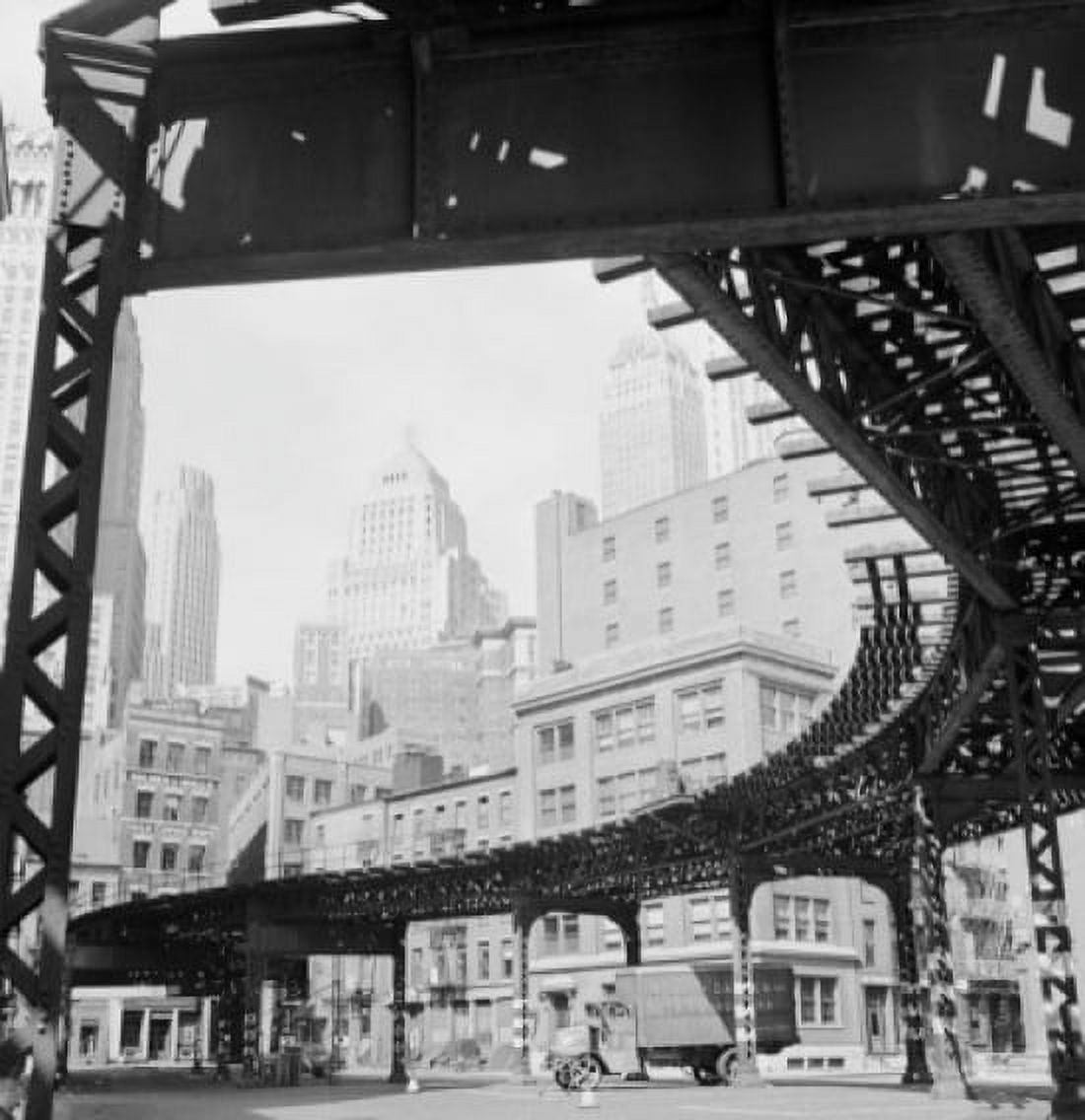 USA New York State New York City Manhattan Skyscrapers with elevated railroad track on the foreground Canvas Art - (24 x 36)