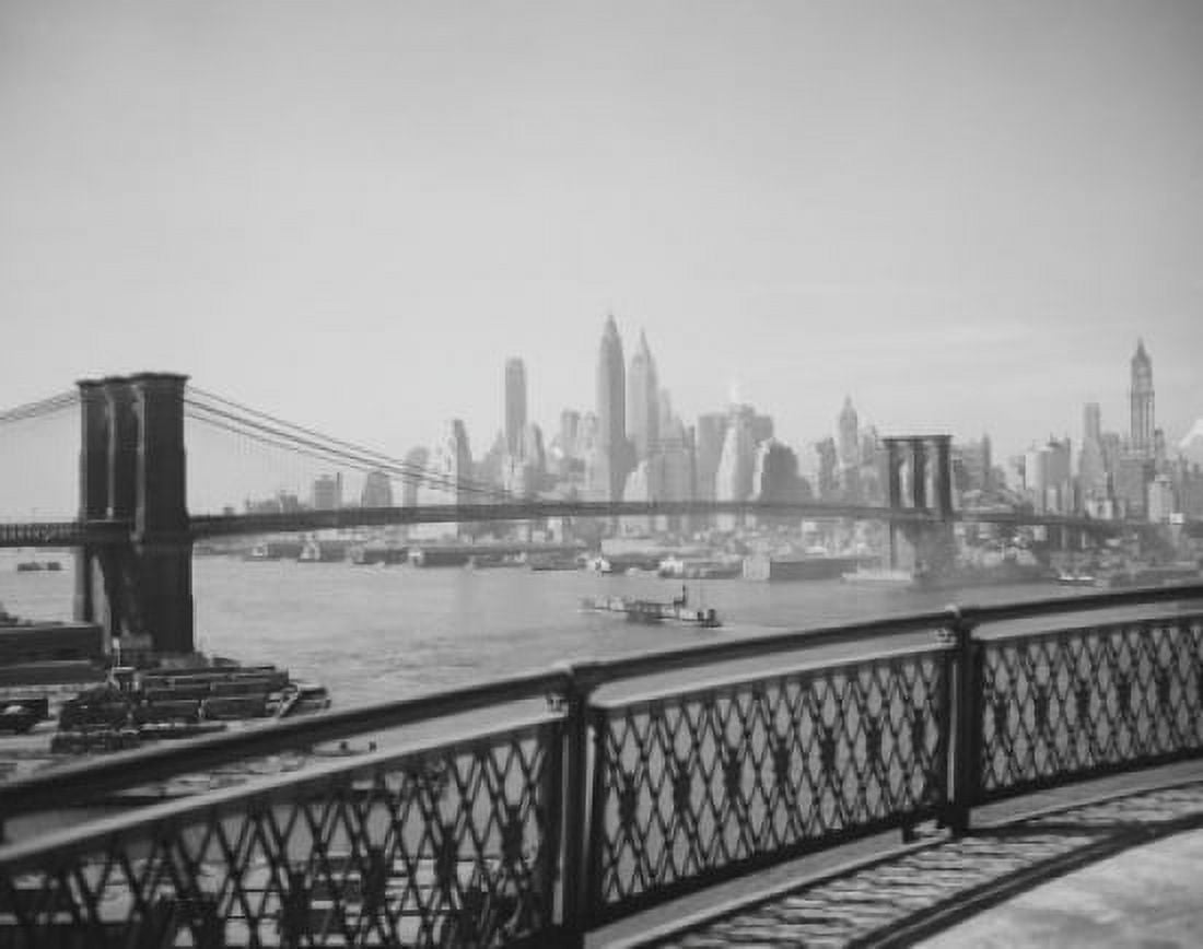USA New York State New York City Manhattan skyline with Brooklyn bridge high angle view Canvas Art - (18 x 24)