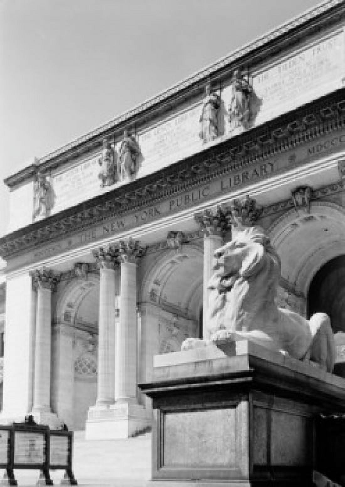USA New York State New York City New York Public Library One of celebrated lion sculptures in front of building Canvas Art - (24 x 36)