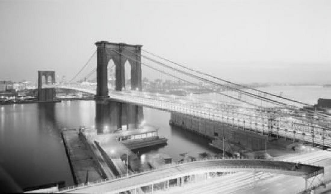USA New York State New York City Night view of Brooklyn Bridge with Brooklyn in background from Manhattan side Canvas Art - (24 x 36)