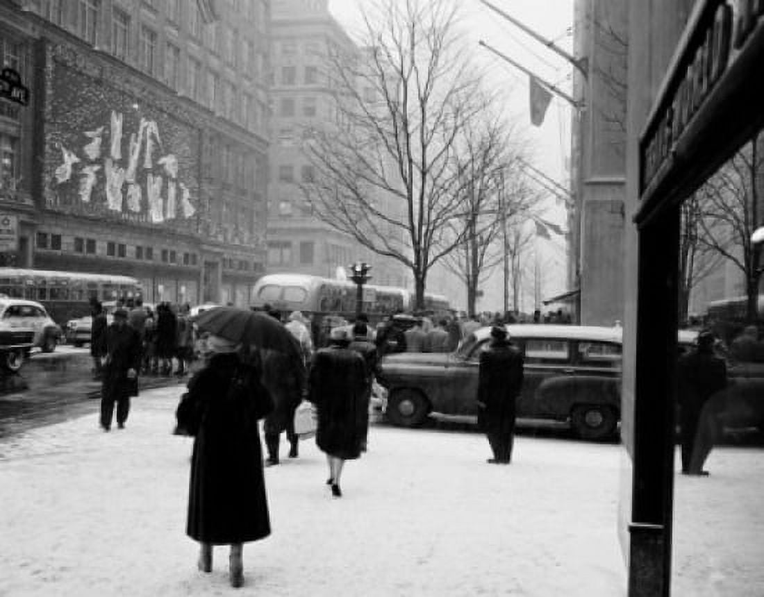 USA New York State New York City Pedestrians in snow on Fifth Avenue Canvas Art - (18 x 24)