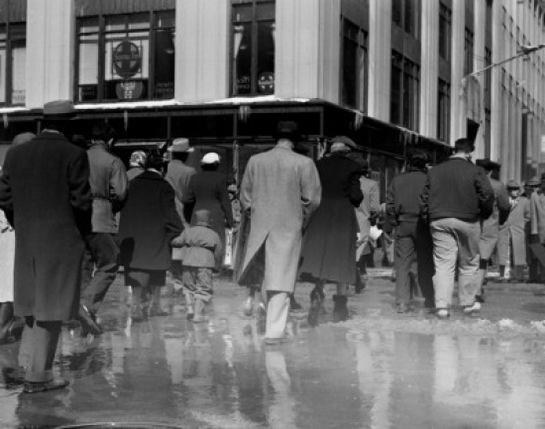 USA New York State New York City Pedestrians waling in slush Canvas Art - (24 x 36)