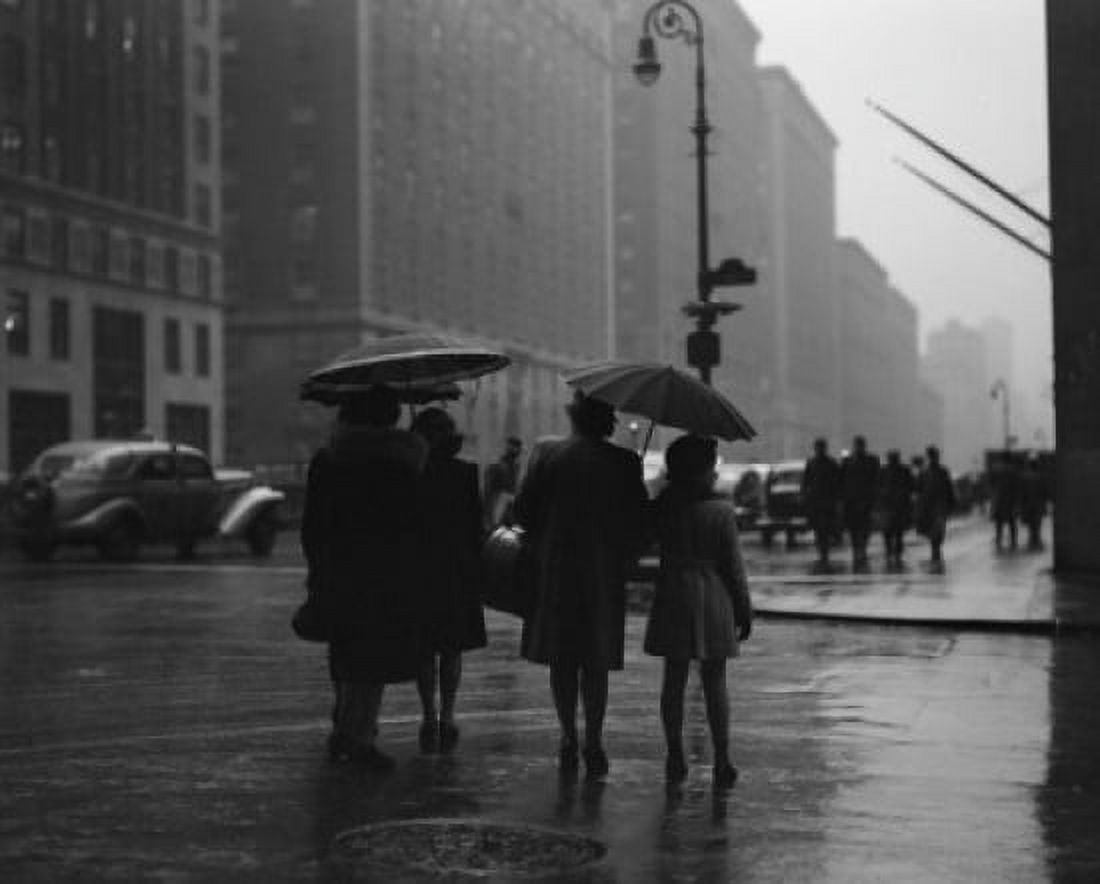 USA New York State New York City People walking through street and holding umbrellas during rainy day Canvas Art -  (18 x 24)