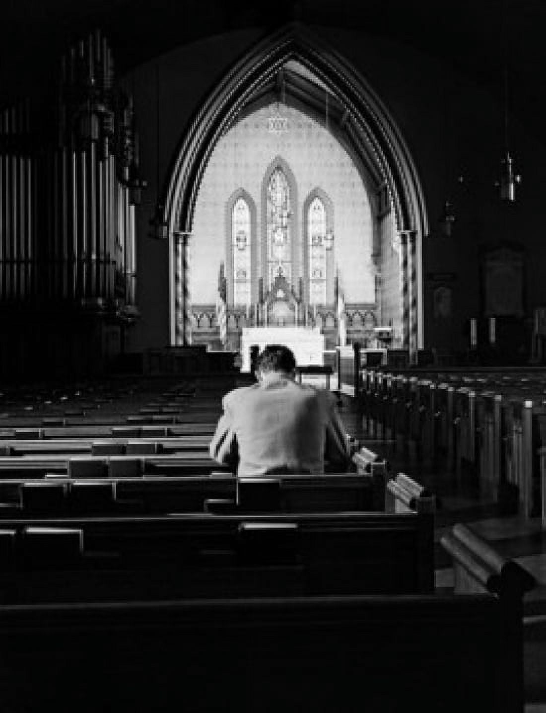 USA New York State New York City Trinity Church Man alone in pew Canvas Art - (18 x 24)