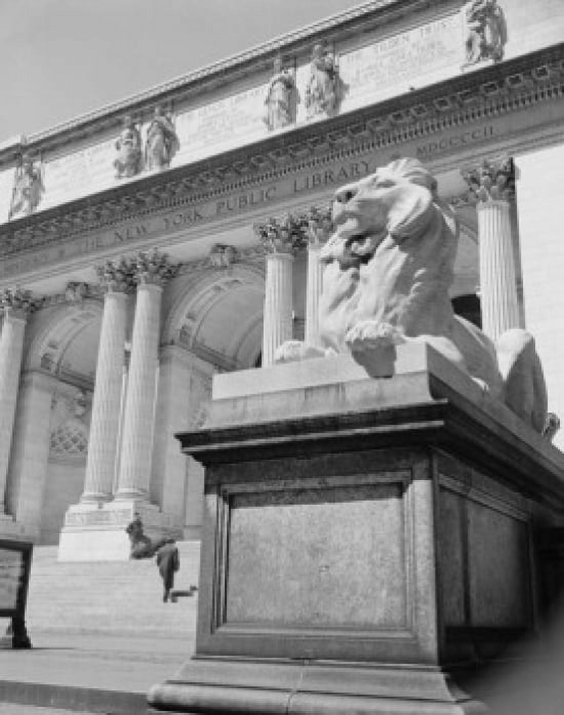 USA New York State New York City Upper Midtown Manhattan New York Public Library lion sculpture outside building Canvas Art - (24 x 36)