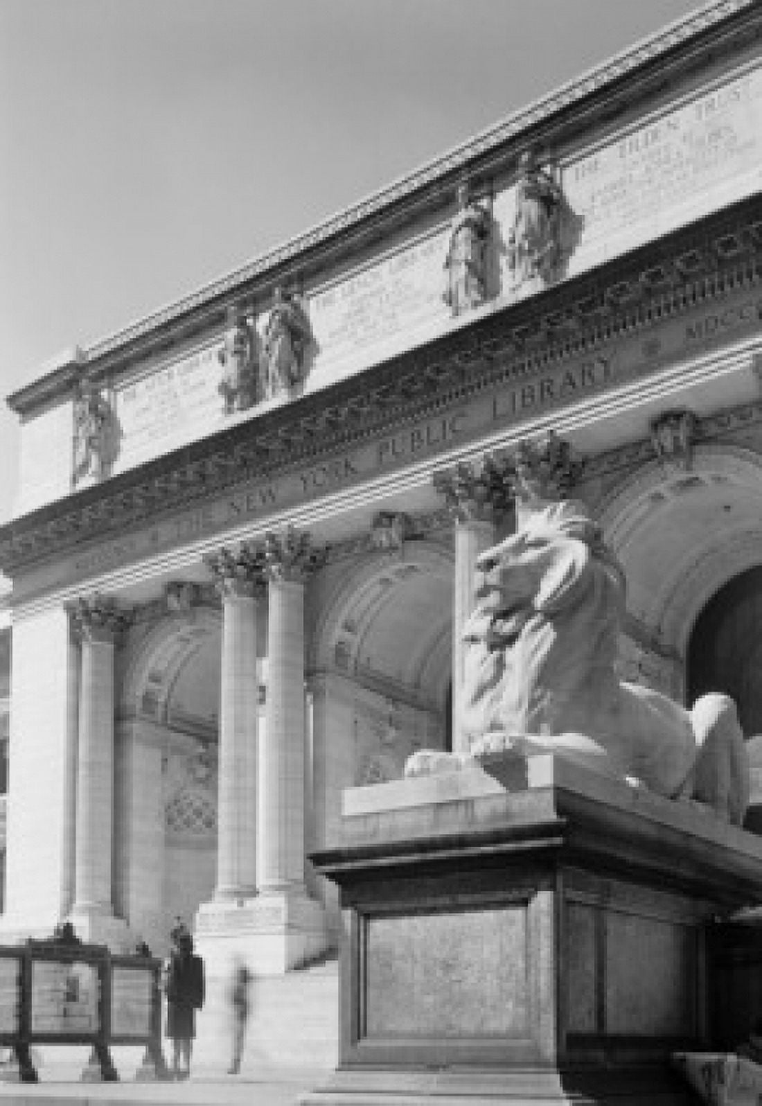 USA New York State New York City Upper Midtown Manhattan New York Public Library with lion state in the foreground Canvas Art -  (24 x 36)