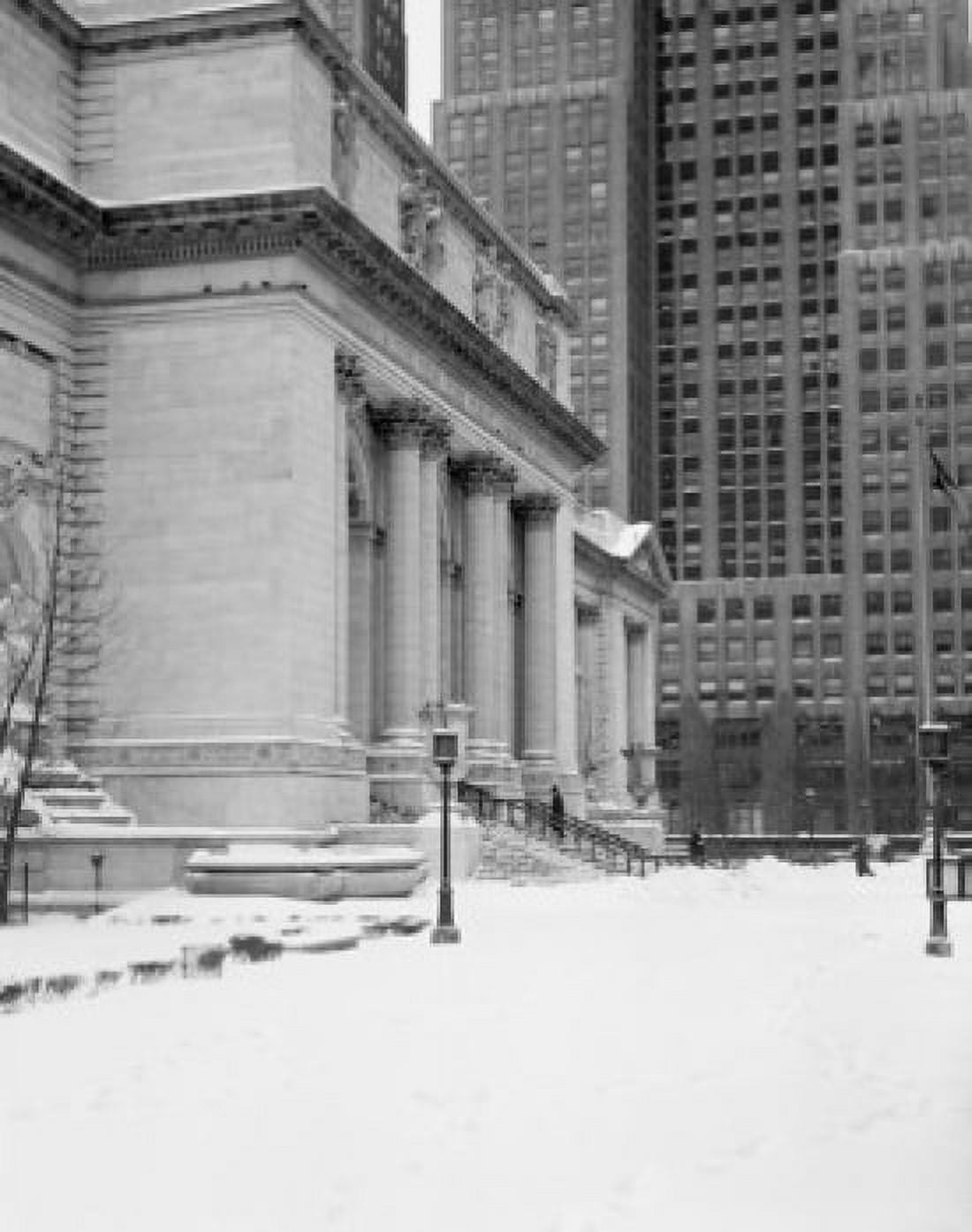 USA New York State New York City Upper Midtown Manhattan People walking in the city covered by snow near New York Public Library Canvas Art - (24 x 36)