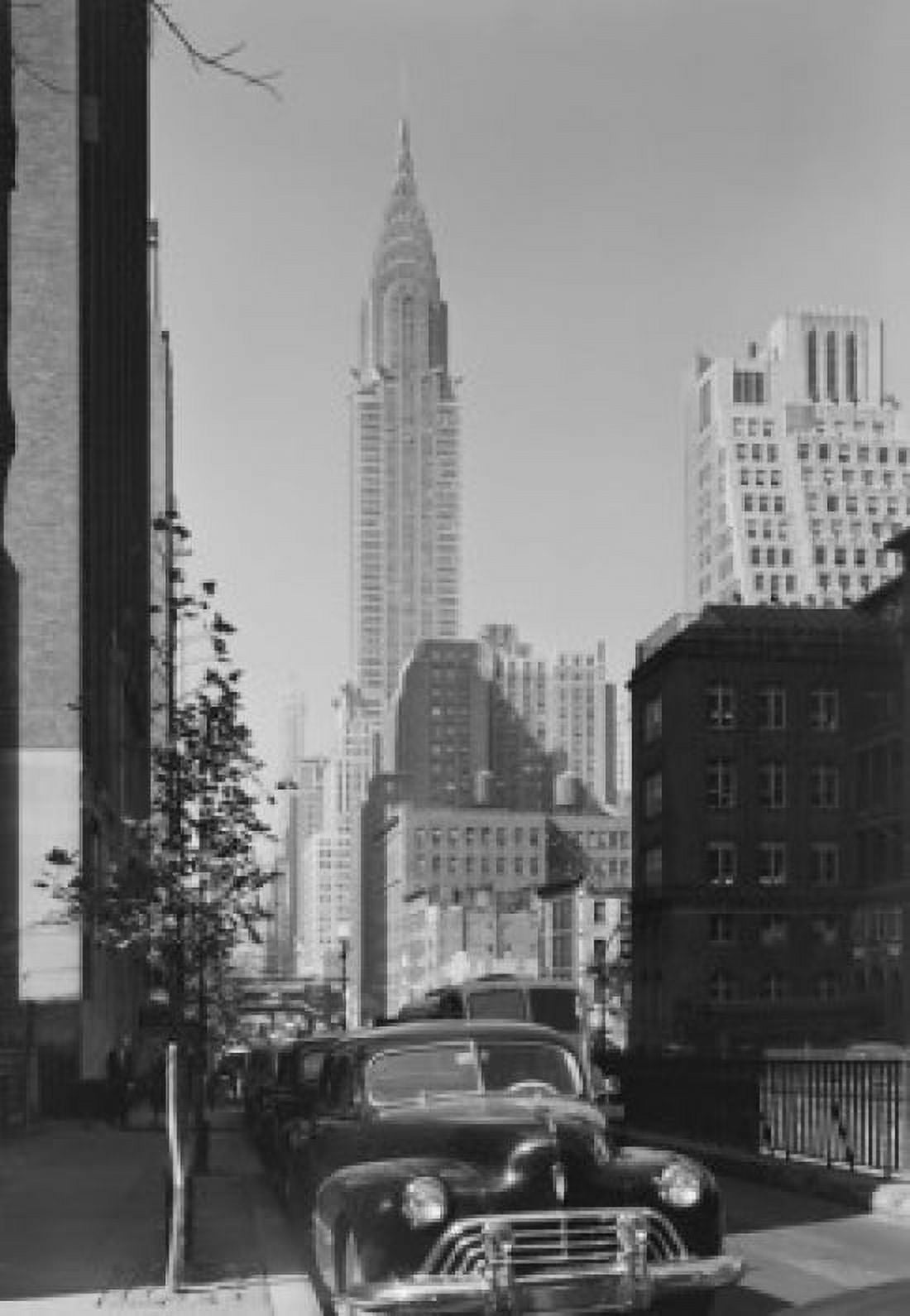 USA New York State New York City Upper Midtown Manhattan street with parked cars Chrysler Building in the background Canvas Art - (18 x 24)