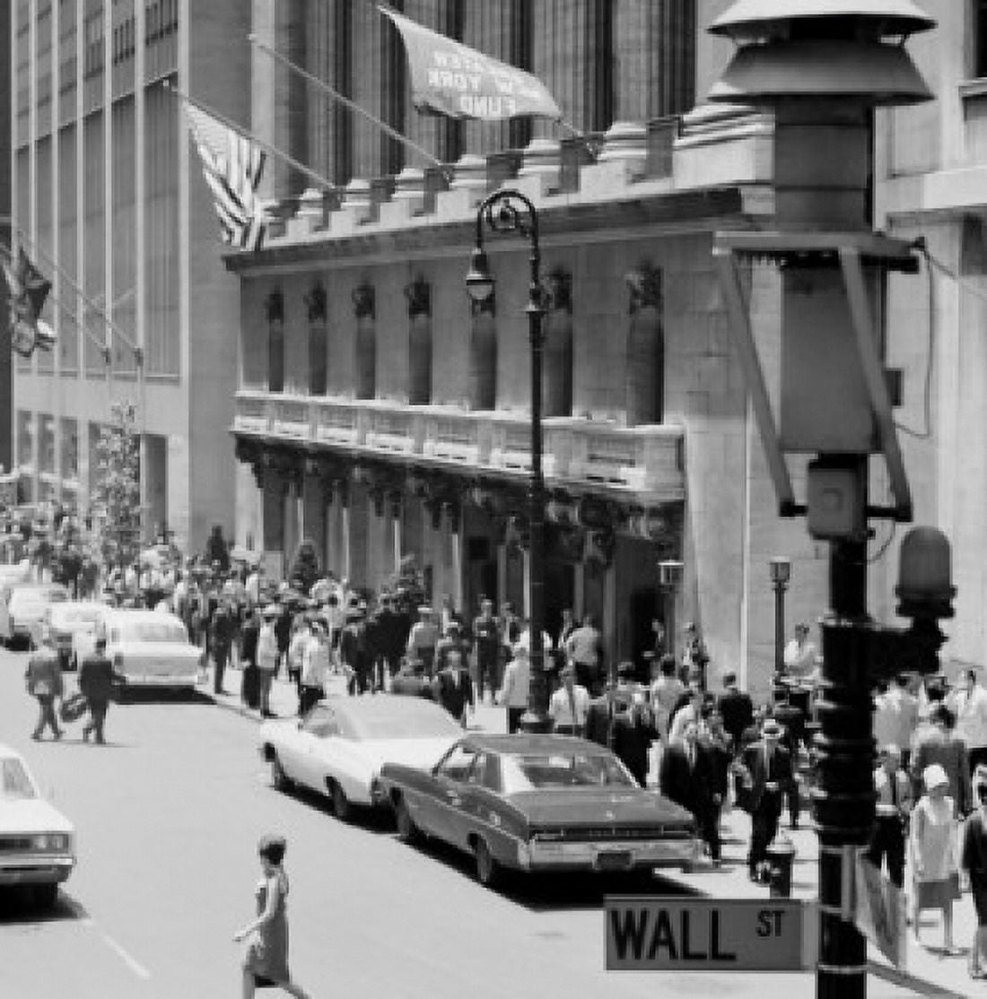 USA New York State New York City Wall Street and Broad Street with view of Stock Exchange Canvas Art - (24 x 36)