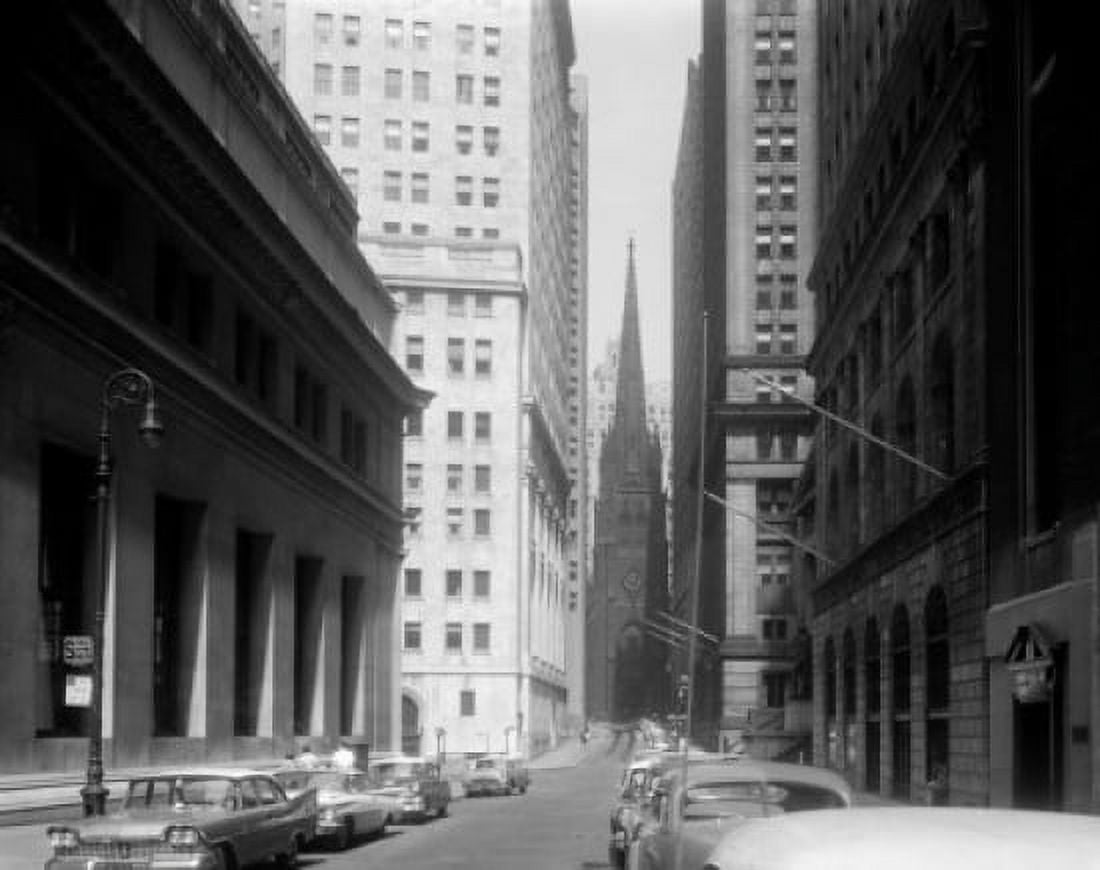 USA New York State New York City Wall Street with Trinity church in background Canvas Art -  (24 x 36)