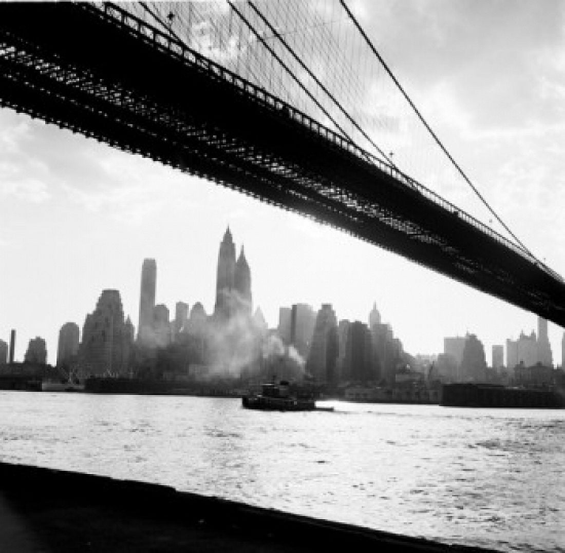 USA New York State New York City cityscape with Brooklyn Bridge and Lower Manhattan Canvas Art - (18 x 24)