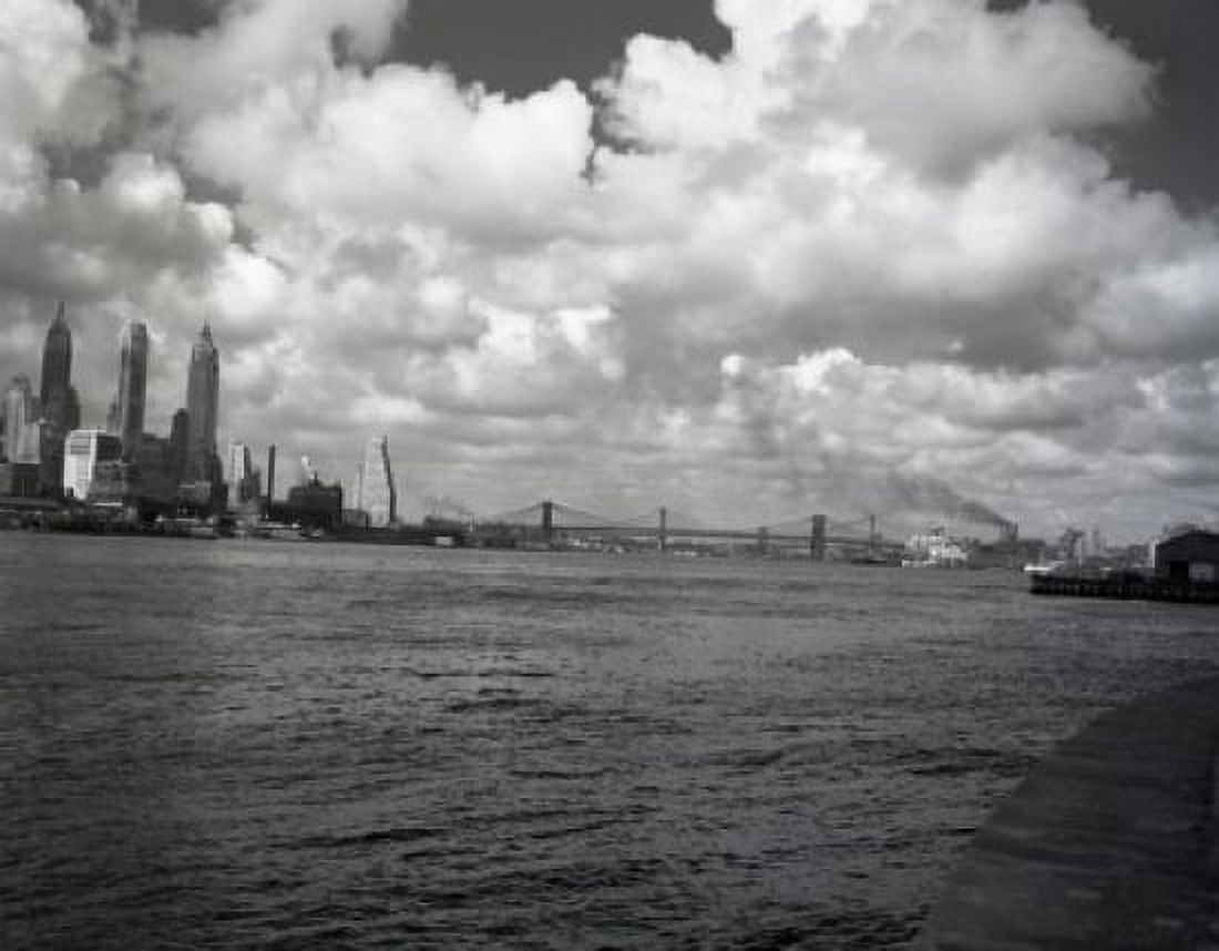 USA New York State New York city view of New York Harbor from Govenors Island showing East River bridge Canvas Art - (18 x 24)