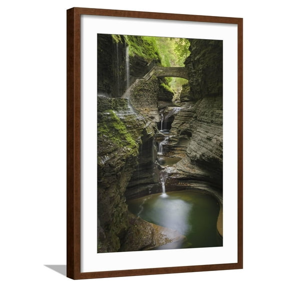 Art.com USA, New York. Waterfalls along the Gorge Trail, Watkins Glen State Park. Photographic Print by Alan Majchrowicz, Brown Frame Wall Art, 21" x 29"