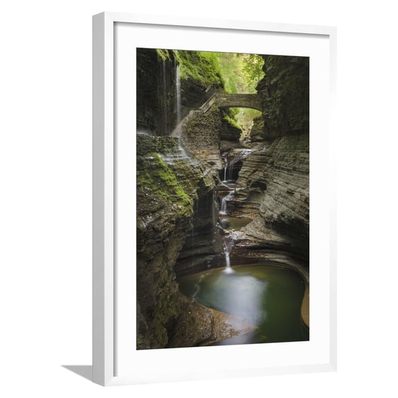 Art.com USA, New York. Waterfalls along the Gorge Trail, Watkins Glen State Park. Photographic Print by Alan Majchrowicz, White Frame Wall Art, 21" x 29"