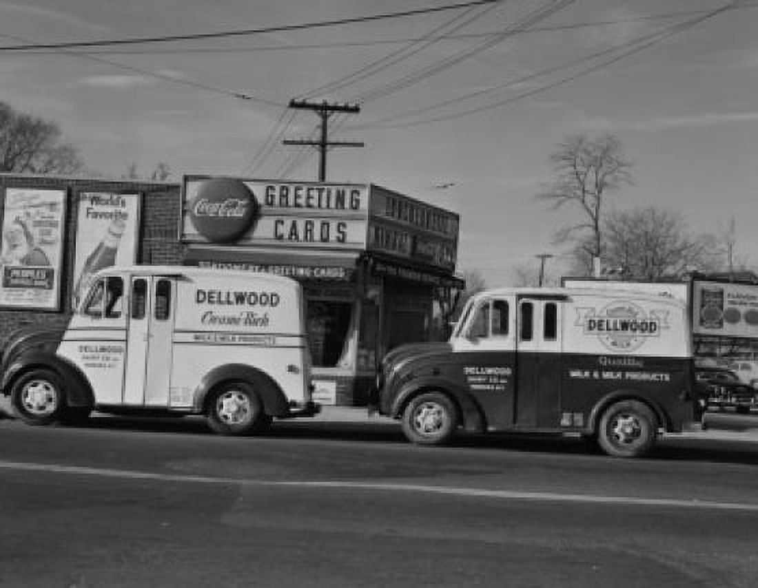 USA New York Yonkers two trucks outside store Canvas Art - (24 x 36)