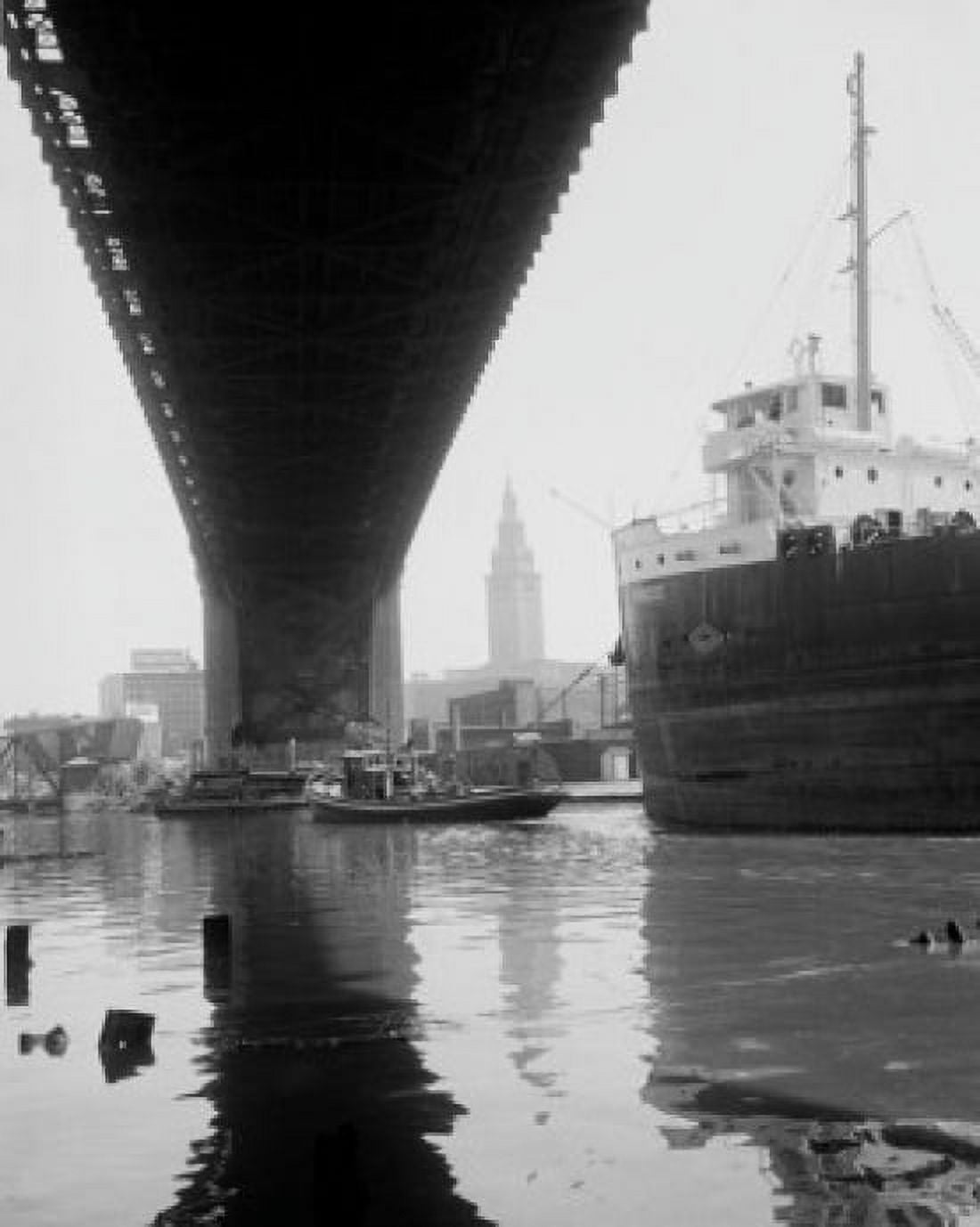 USA Ohio Cleveland Cuyahoga River knows as the Kinky Cuyahoga with Terminal Tower in the background Canvas Art - (18 x 24)