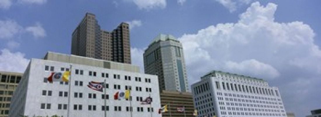 USA Ohio Columbus Cloud over tall building structures Canvas Art - Panoramic Images (18 x 7)