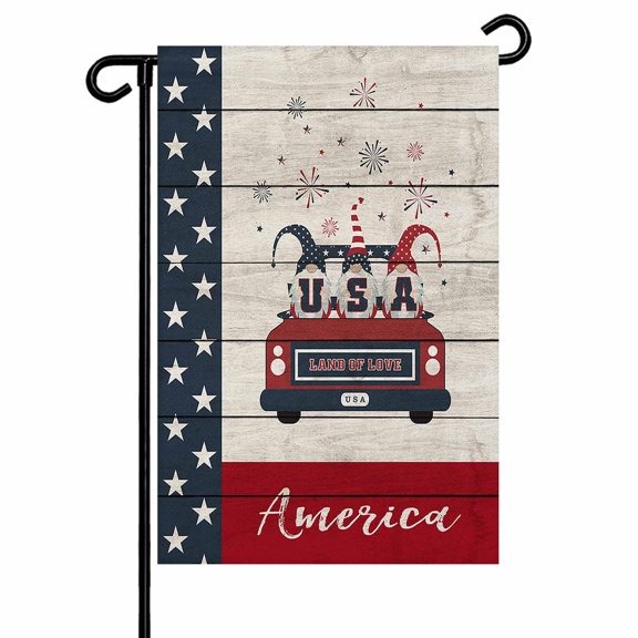 USA Old Garden Flag 28x40 Inch Car, Gnome Quote Land of Love Double Sided Small Decorative Garden Flags for Outside, Outdoor Yard Porch Lawn Decoration