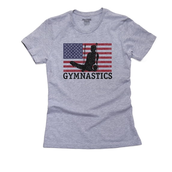 USA Olympic - Gymnastics - Vintage Flag - Silhouette Women's Cotton Grey T-Shirt