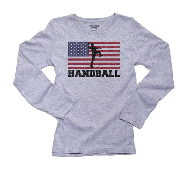 USA Olympic - Handball - Flag - Silhouette Women's Long Sleeve Grey T-Shirt