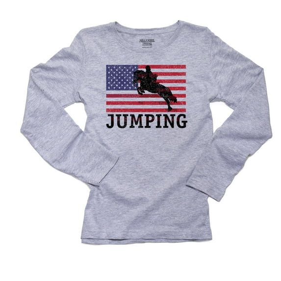 USA Olympic - Jumping - Vintage Flag - Silhouette Women's Long Sleeve Grey T-Shirt