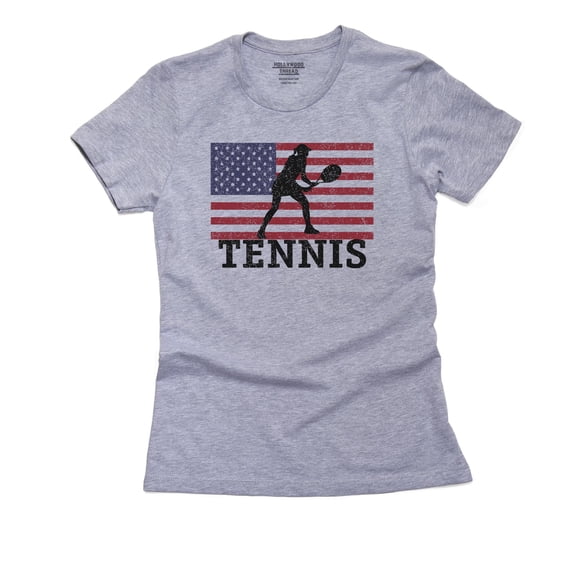USA Olympic - Tennis - Vintage Flag - Silhouette Women's Cotton Grey T-Shirt