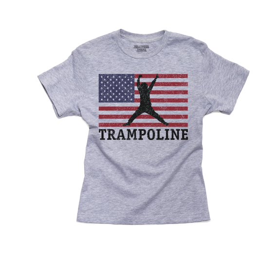 USA Olympic - Trampoline - Vintage Flag - Silhouette Girl's Cotton Youth Grey T-Shirt