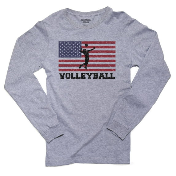 USA Olympic - Volleyball - Flag - Silhouette Men's Long Sleeve Grey T-Shirt