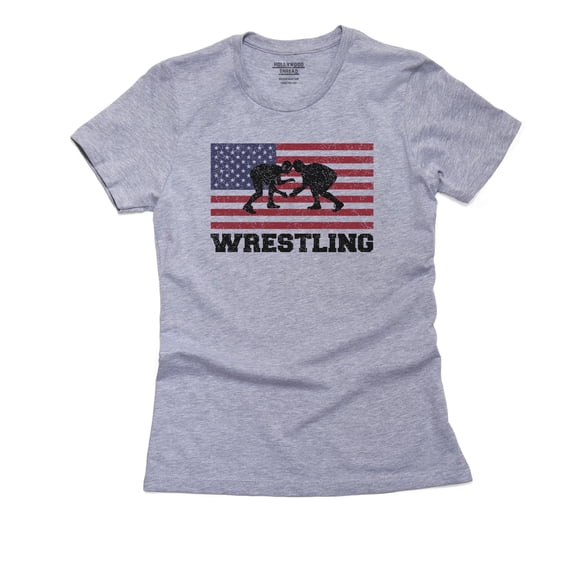 USA Olympic - Wrestling - Flag - Silhouette Women's Cotton Grey T-Shirt